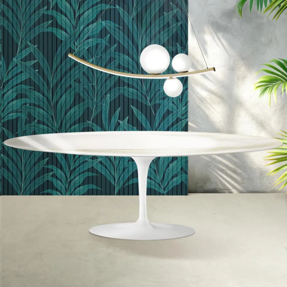 Masă Saarinen Tulip H 74 cm din ceramică Florim Calacatta aurie lucioasă - Scarlet Viadurini