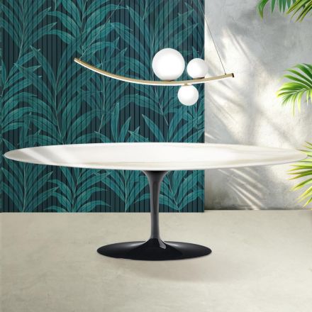Masă Saarinen Tulip H 74 cm din ceramică Florim Calacatta aurie lucioasă - Scarlet Viadurini