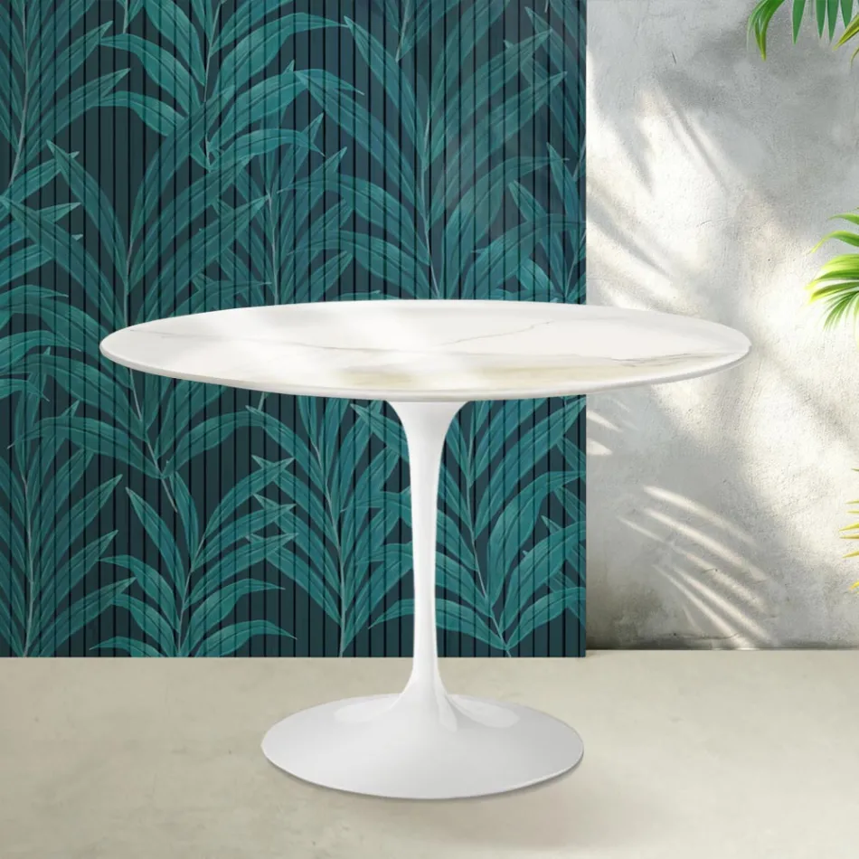 Masă Saarinen Tulip H 74 cm din ceramică Florim Calacatta aurie lucioasă - Scarlet Viadurini