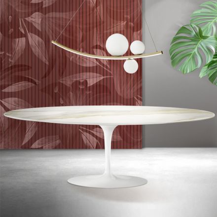 Masă Saarinen Tulip H 74 cm din ceramică Florim Calacatta aurie mată - Scarlet Viadurini