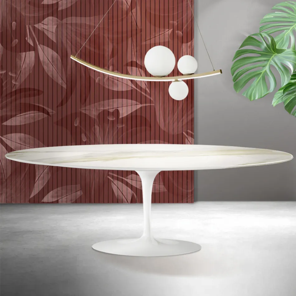 Masă Saarinen Tulip H 74 cm din ceramică Florim Calacatta aurie mată - Scarlet Viadurini