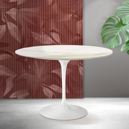 Masă Saarinen Tulip H 74 cm din ceramică Florim Calacatta aurie mată - Scarlet Viadurini