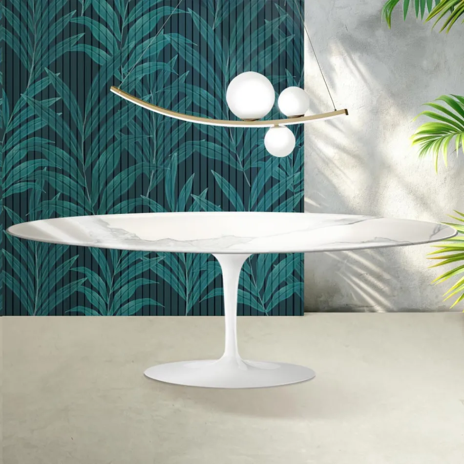 Masa Tulip Saarinen H 74 cm din ceramica Florim Statuario Lucido - Scarlet Viadurini