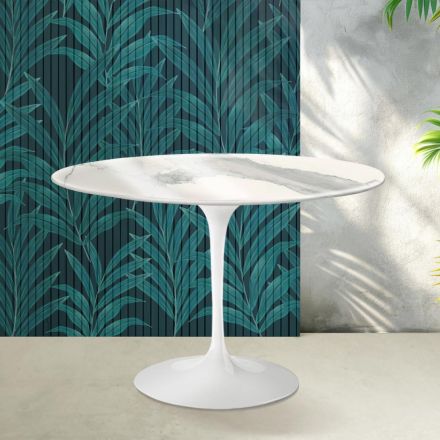 Masa Tulip Saarinen H 74 cm din ceramica Florim Statuario Lucido - Scarlet Viadurini