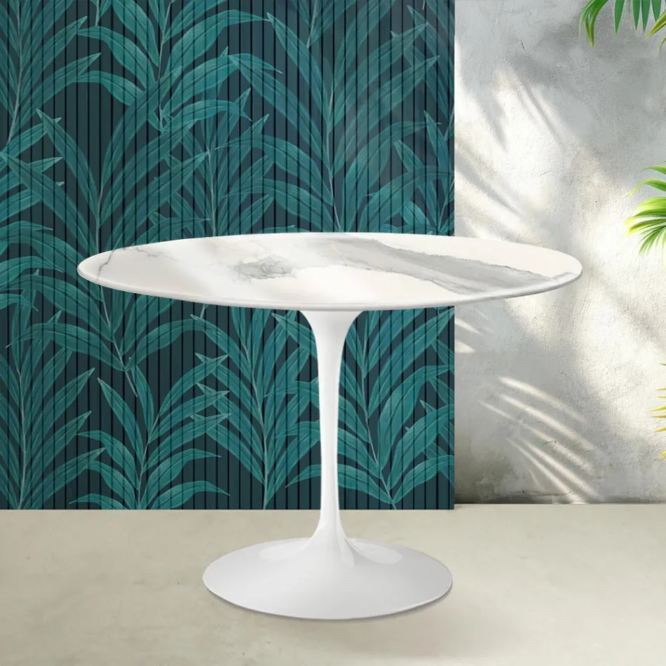 Masa Tulip Saarinen H 74 cm din ceramica Florim Statuario Lucido - Scarlet Viadurini