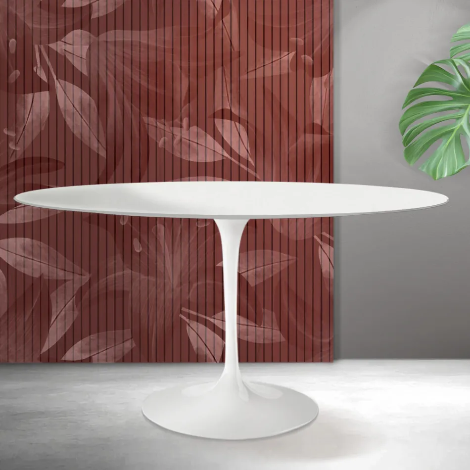 Masă Tulip Saarinen rotundă, 74 cm, în ceramică albă Florim - Stacojiu Viadurini