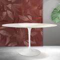 Masă Saarinen Tulip rotundă, 74 cm, în ceramică Florim Calacatta aurie mată - stacojiu