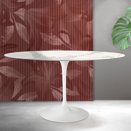 Masă Saarinen Tulip rotundă, 74 cm, în ceramică mată Florim Statuario - stacojiu Viadurini