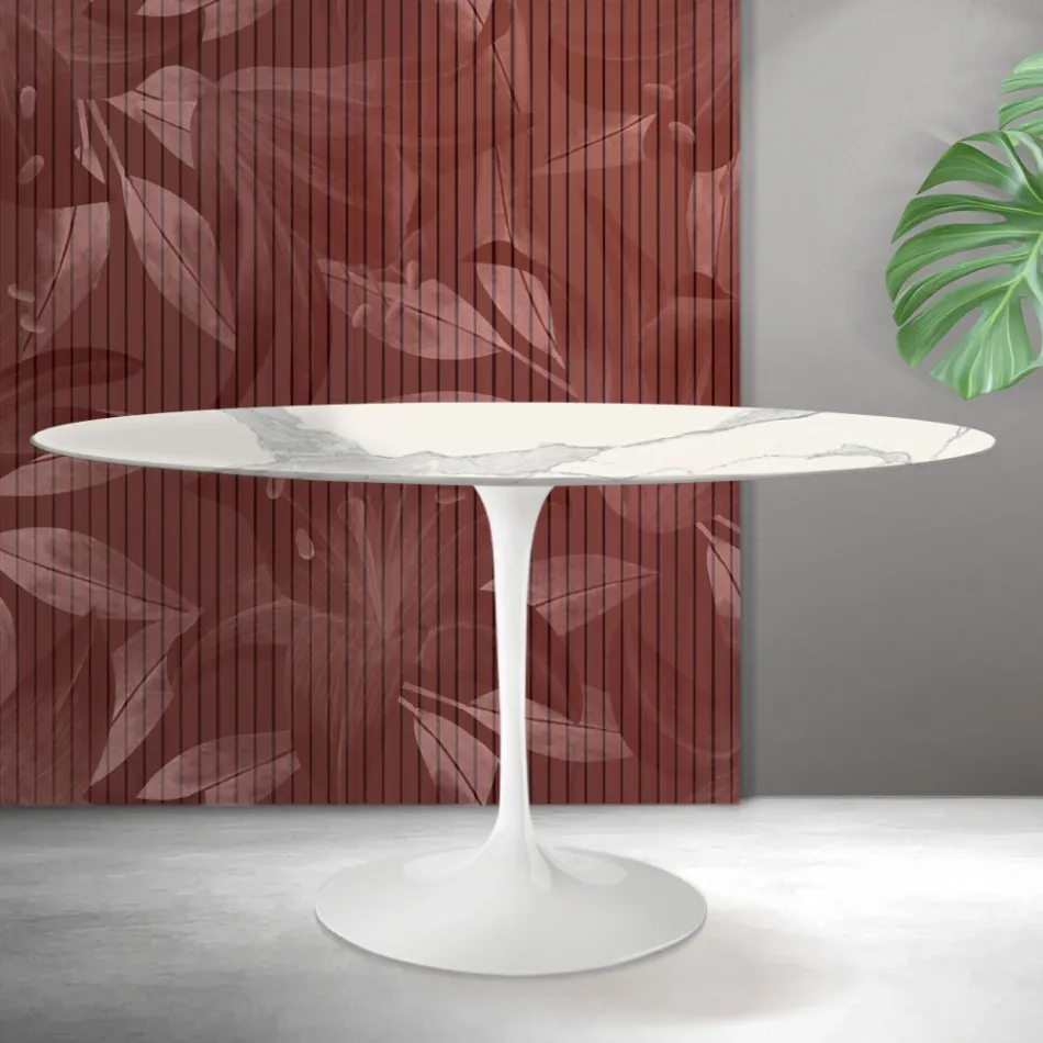 Masă Saarinen Tulip rotundă, 74 cm, în ceramică mată Florim Statuario - stacojiu Viadurini
