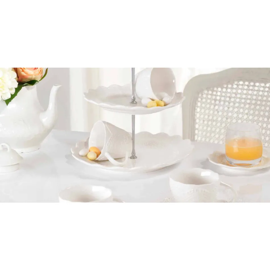 Cești de ceai în porțelan alb decorate 6 bucăți Shabby Design - Rafiki Viadurini