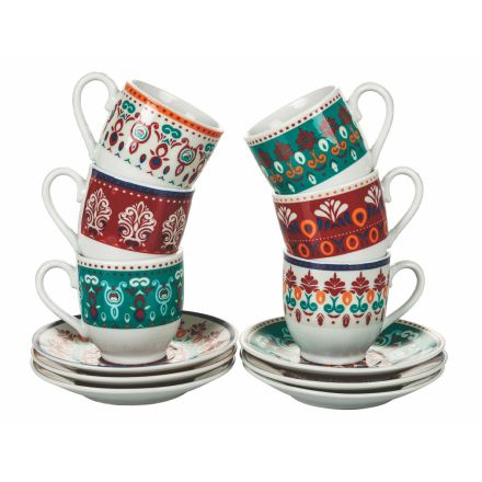 Cești de cafea și farfurie din porțelan colorat asortat 12 buc - Persia Viadurini