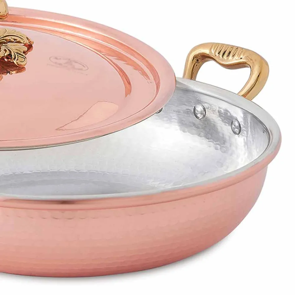 Tigaie din cupru conservat cu capac rotund cu capac 20 cm - Mariastella Viadurini