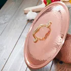 Tigaie rotundă din cupru, conservată, cu 2 mânere și capac 36 cm - Giangiorgio Viadurini