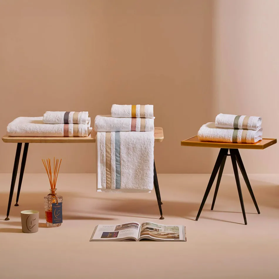 Prosop de duș din bumbac Terry cu Volan dublu din percal de bumbac - Serenity Viadurini