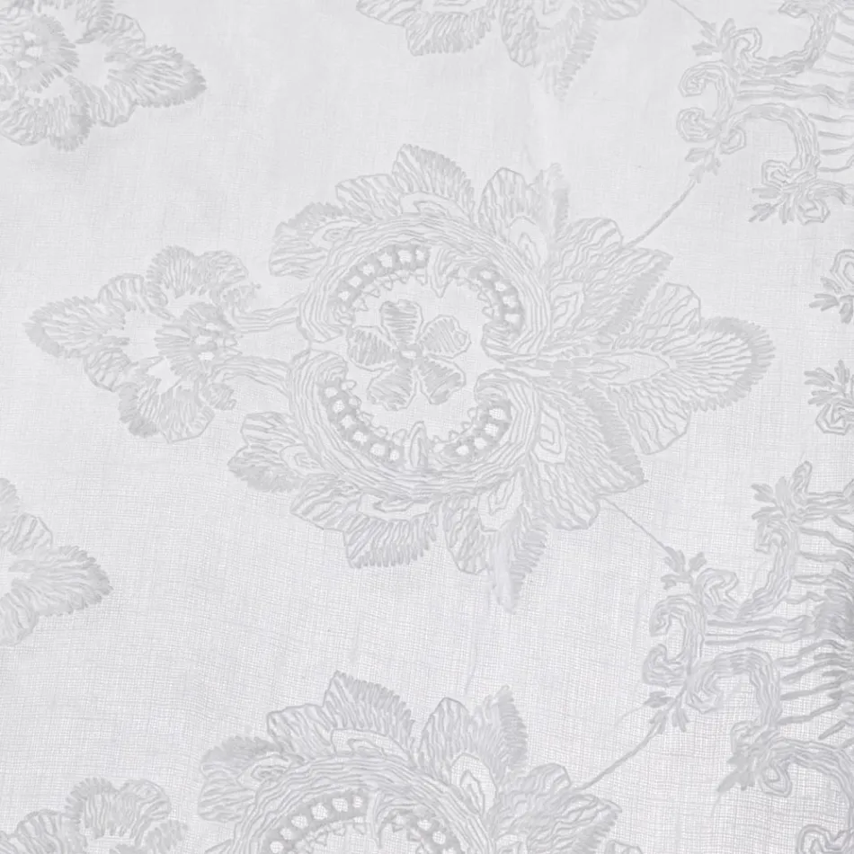 Perdeau italian de lux din in ușoare cu organza și broderie albă - Marinella Viadurini