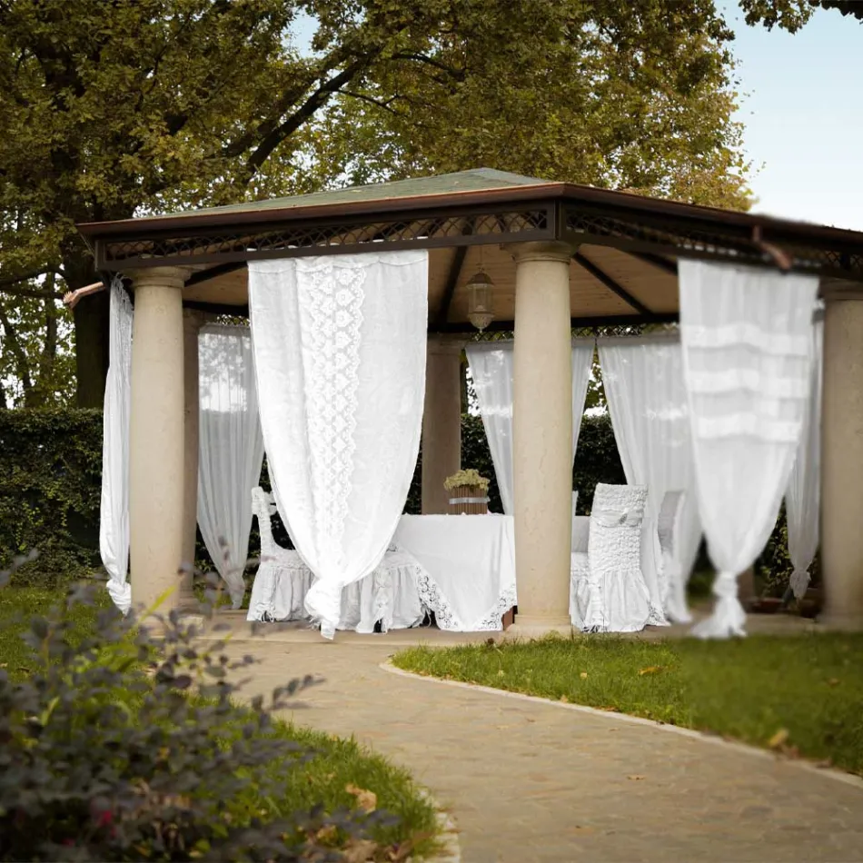 Perdeau de in retro usoare cu organza si broderie italiana de lux - Marinella Viadurini