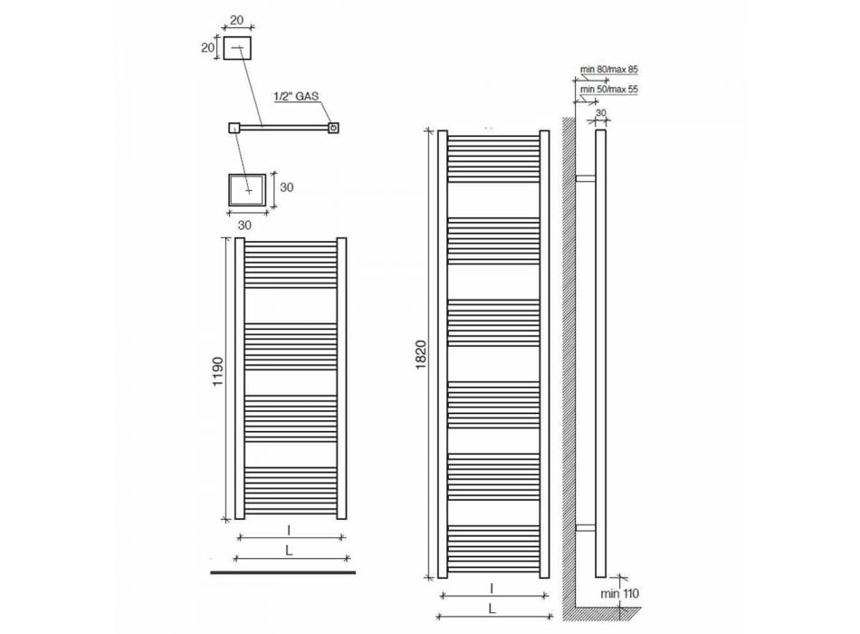 Perete radiator crom cu design modern 2 dimensiuni până la 765 wați - turn Viadurini