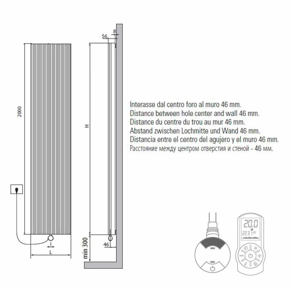 Radiator electric de perete cu design vertical în oțel 900 W - 1000 linii Viadurini