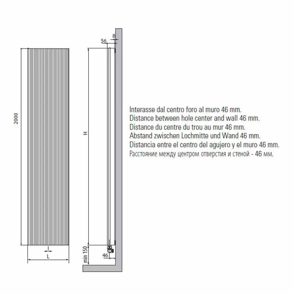 Radiator hidraulic de perete cu design vertical în oțel 900 W - 1000 linii Viadurini