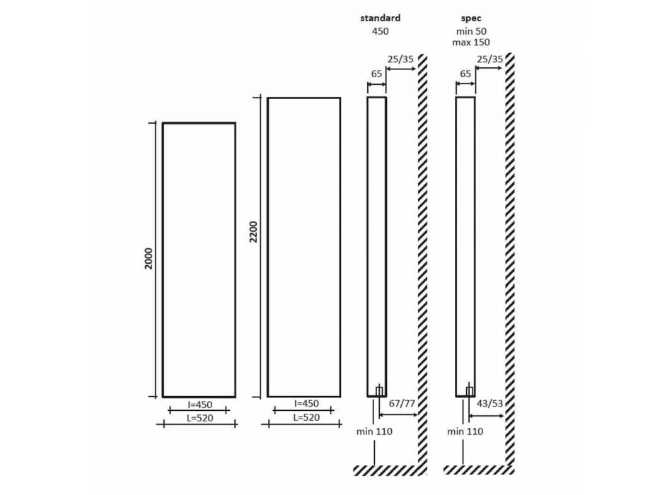 Radiator cu design hidraulic vertical în aluminiu până la 1061 wați - îndoit Viadurini