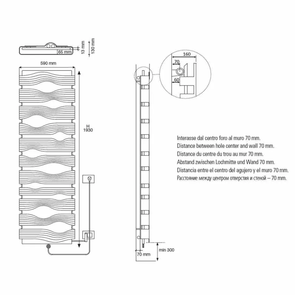 Radiator electric de design pentru cameră de zi sau baie cu 1000 W Led - Shine Viadurini