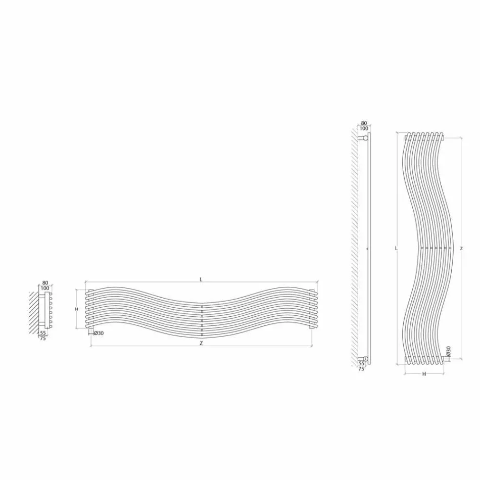 Termoarredo hidraulic design modern în Wave de oțel Scirocco H Viadurini