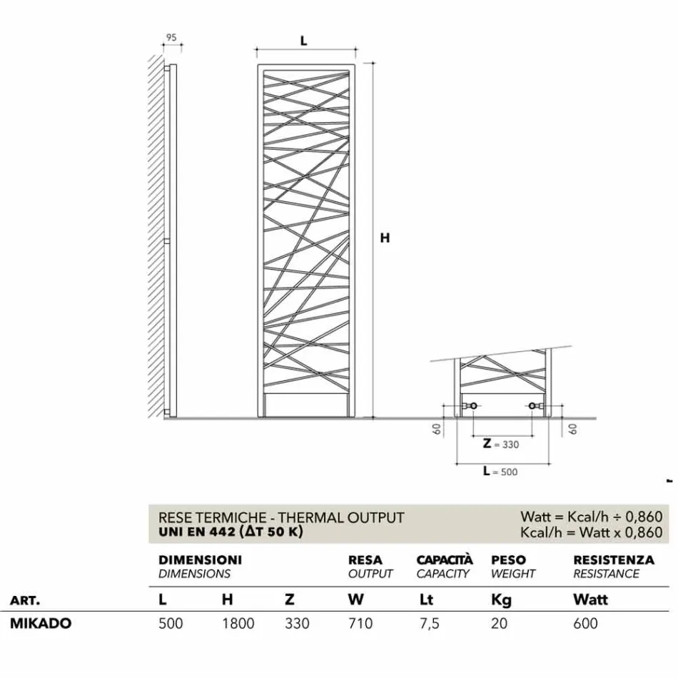 Oțel hidraulic Termoarredo, stilul metropolitan Mikado H Scirocco Viadurini