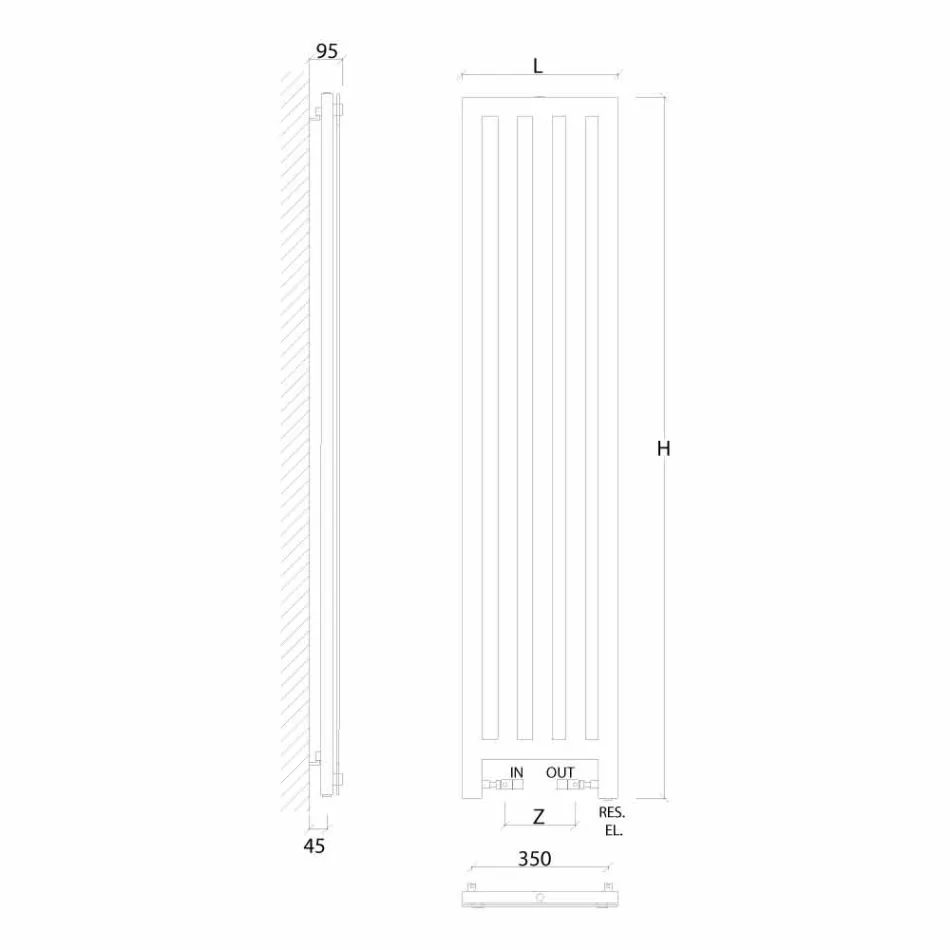 radiator vertical hidraulic făcute în Italia de către New Rochie H Scirocco Viadurini