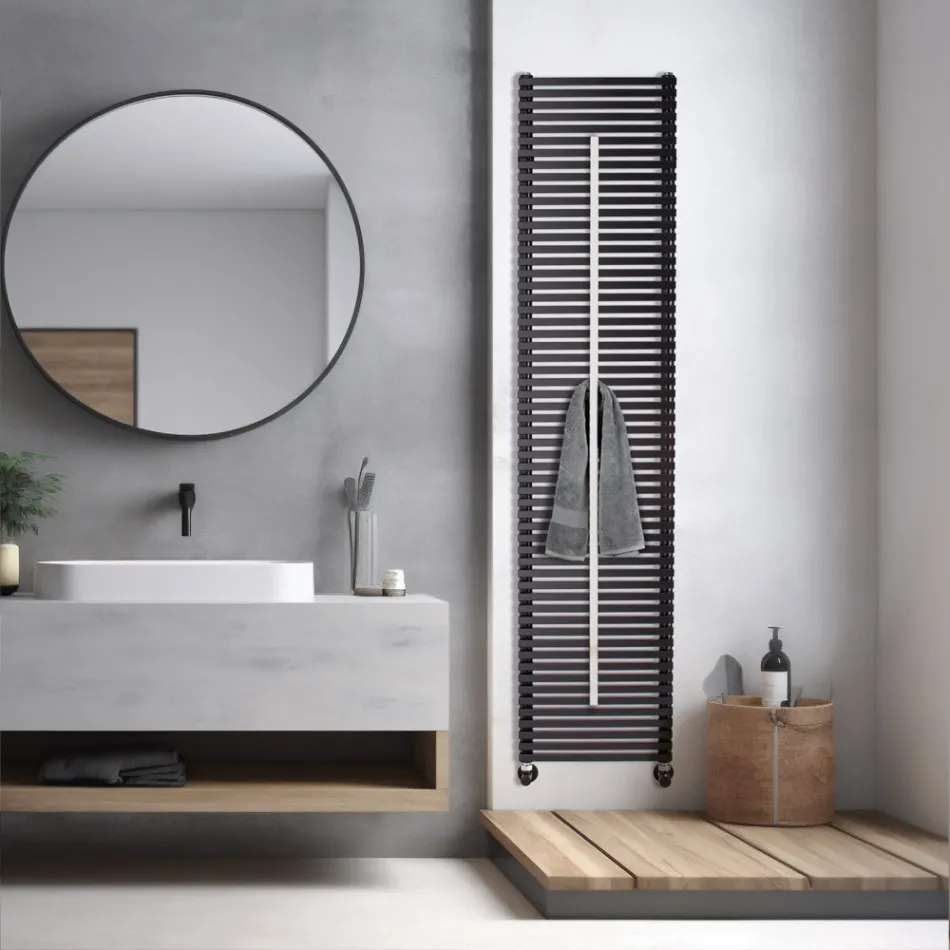 Radiator mixt Lux cu suport pentru prosoape din oțel, fabricat în Italia Viadurini