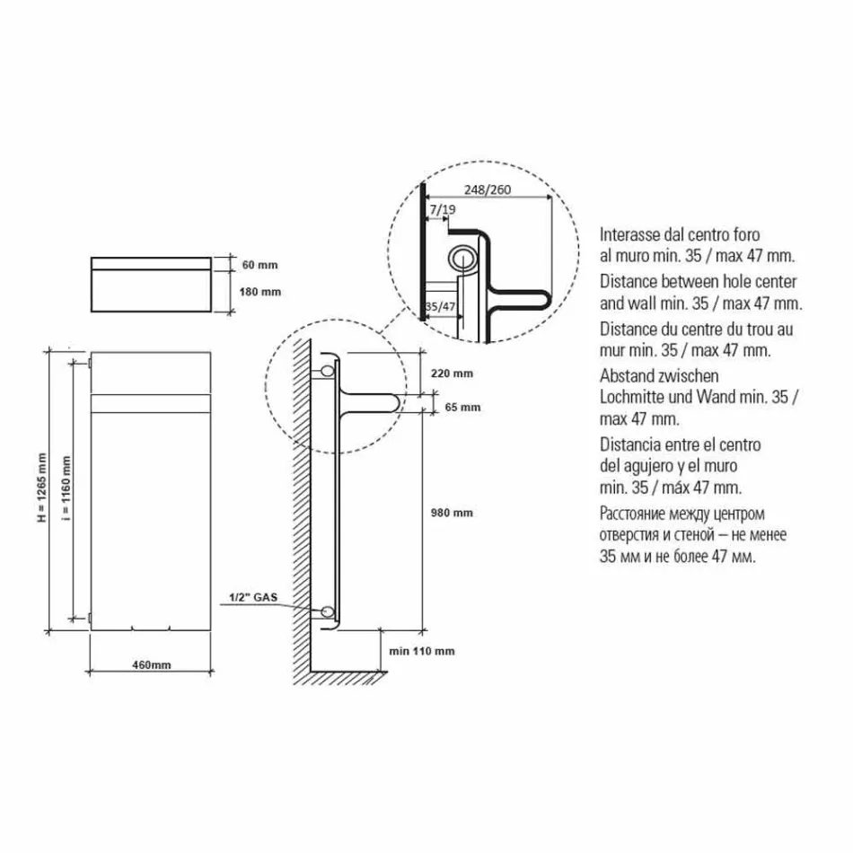 Suport de prosoape pentru radiator Design vertical Hidraulic până la 719 wați - Rebel Viadurini