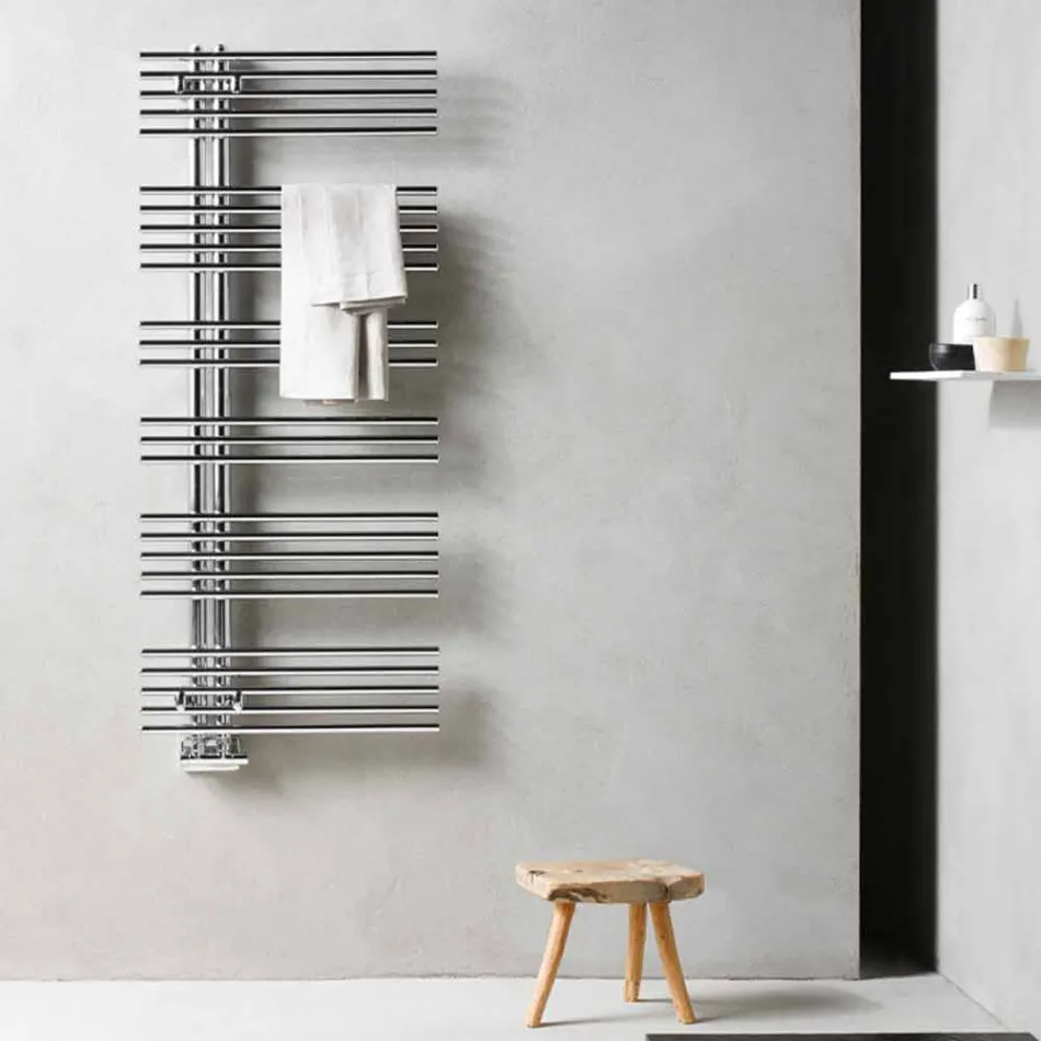 Încălzitor de prosoape cu radiator crom în oțel Design hidraulic 483 W - Pavone Viadurini