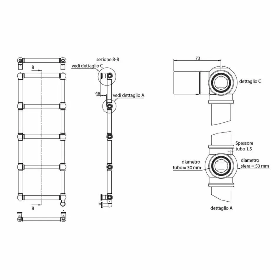 Încălzitor electric de prosoape cu radiator Crom în alamă Design 200 W - Caesar Viadurini