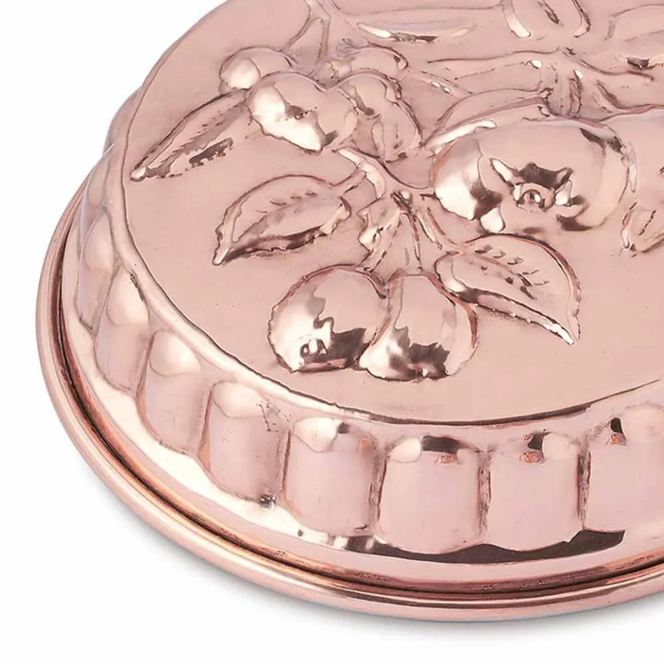 Tigaie rotundă de tort din cupru, conservată manual, cu decor de fructe 28 cm - Gianmattia Viadurini