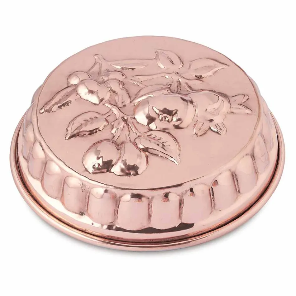 Tigaie rotundă de tort din cupru, conservată manual, cu decor de fructe 28 cm - Gianmattia Viadurini