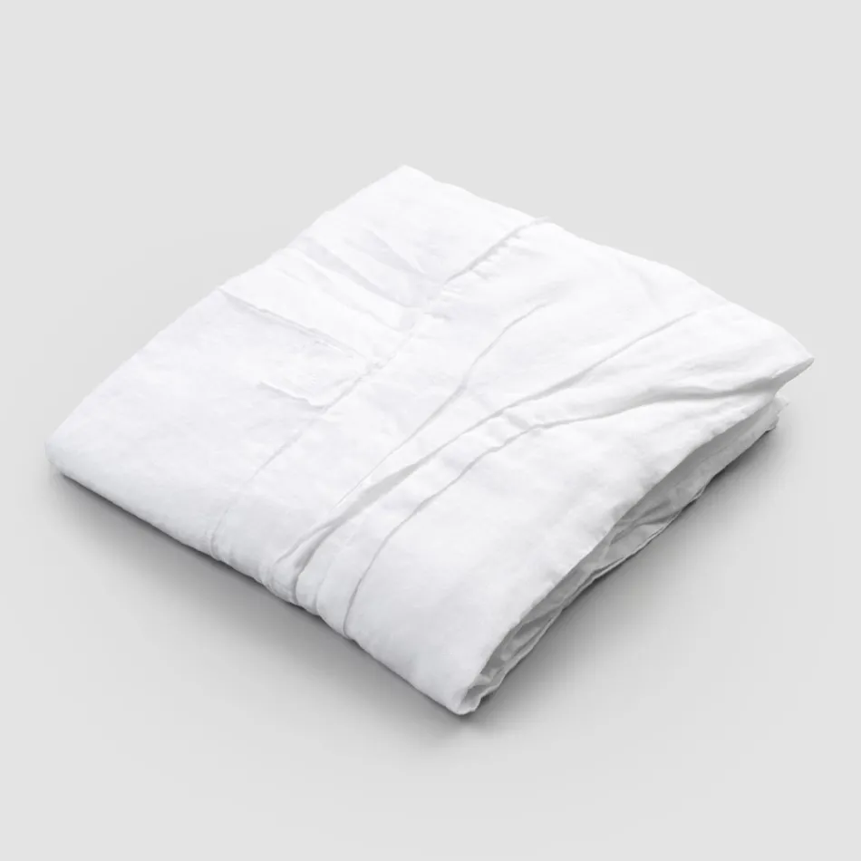 Față de masă de in alb cu chenar italian de lux plisat - Tippel Viadurini