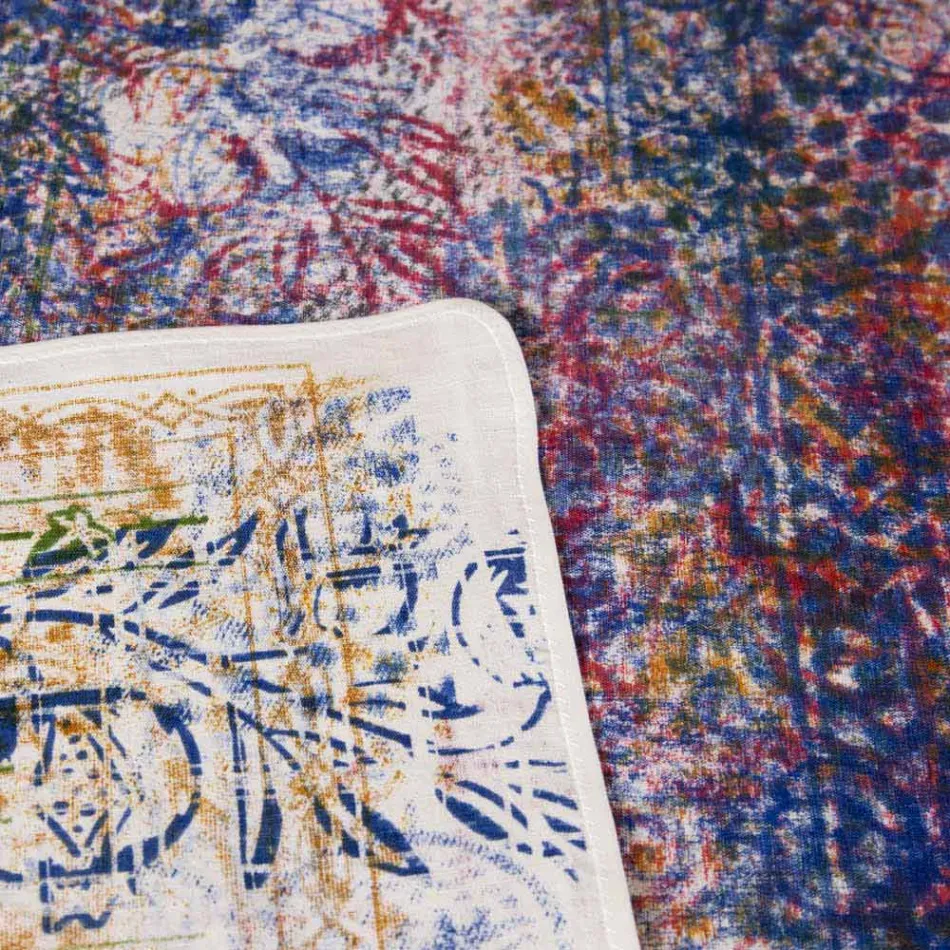 Față de masă din artă italiană cu o bucată de bumbac tipărit manual - mărci Viadurini