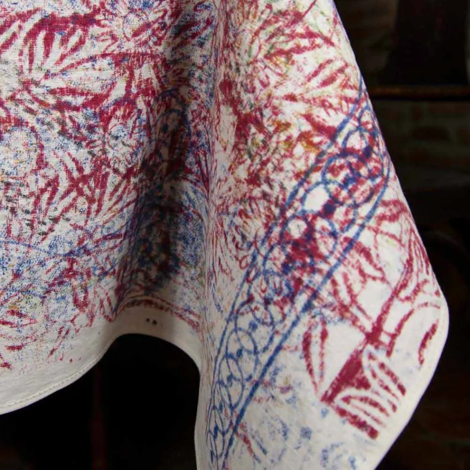 Față de masă din artă italiană cu o bucată de bumbac tipărit manual - mărci Viadurini