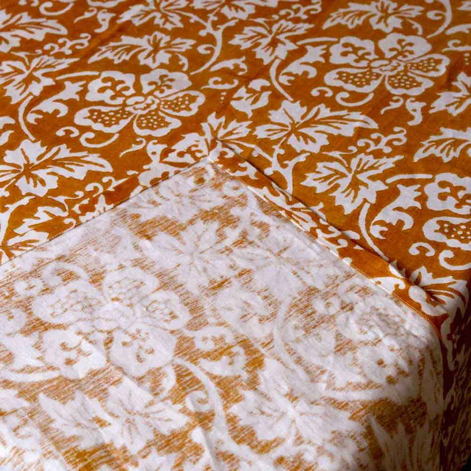 Față de masă din lenjerie artizanală 100% italiană cu imprimeu de mână dintr-o bucată - mărci Viadurini