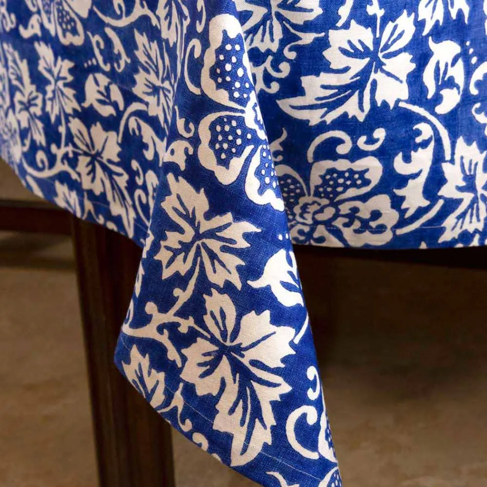 Față de masă din lenjerie artizanală 100% italiană cu imprimeu de mână dintr-o bucată - mărci Viadurini