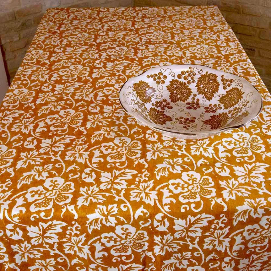 Față de masă din lenjerie artizanală 100% italiană cu imprimeu de mână dintr-o bucată - mărci Viadurini