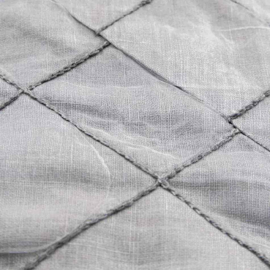 Față de masă din in antracit și chenar cu decor geometric, lucrată manual - Dippel Viadurini