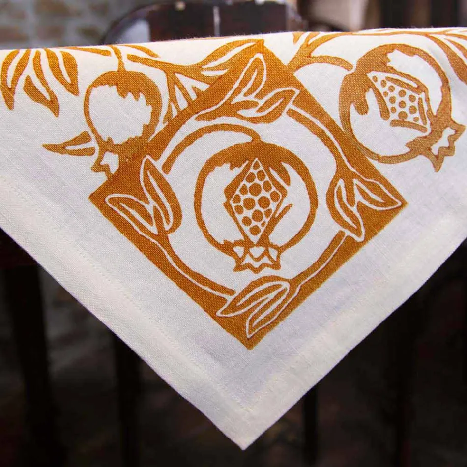 Față de masă de in înaltă artistică cu imprimeu manual italian de artă - mărci Viadurini