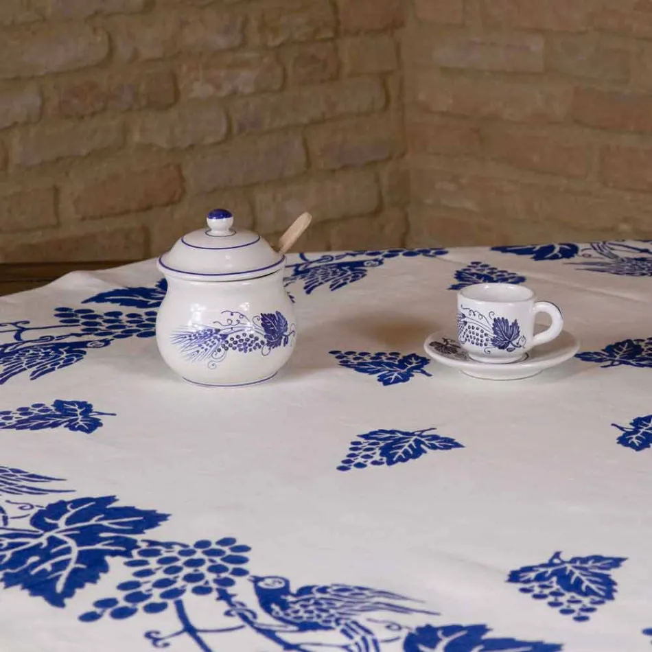 Față de masă de in înaltă artistică cu imprimeu manual italian de artă - mărci Viadurini