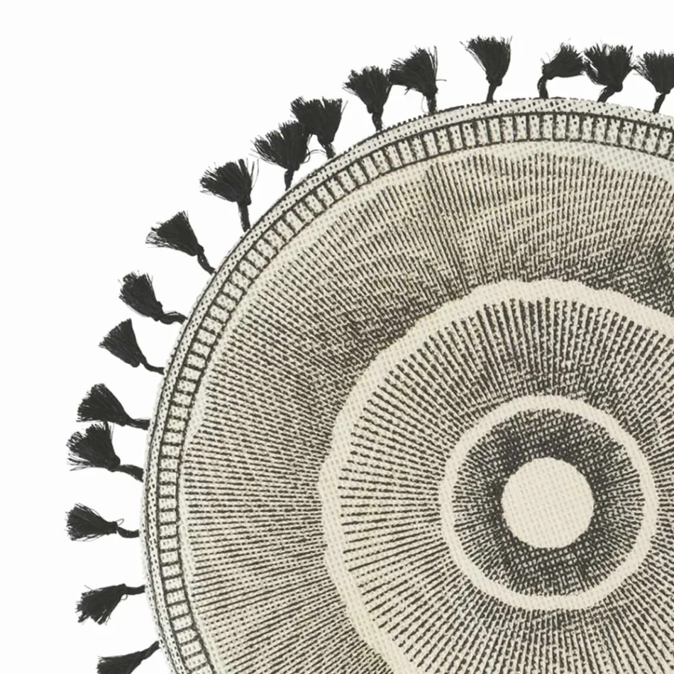 Serviciu rotund pentru mic dejun din iută cu franjuri negre 12 buc - Casside Viadurini