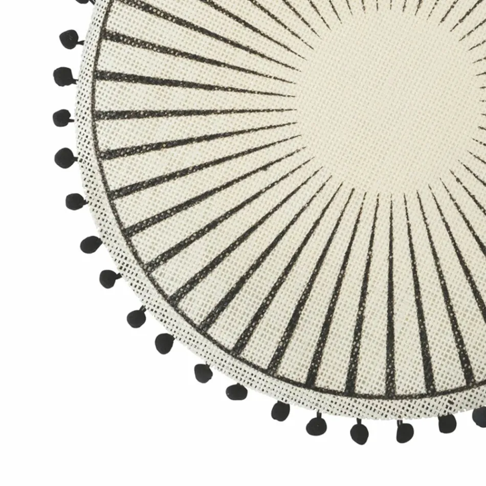 Serviciu rotund pentru mic dejun din iută cu pompon negri 12 buc - Casside Viadurini