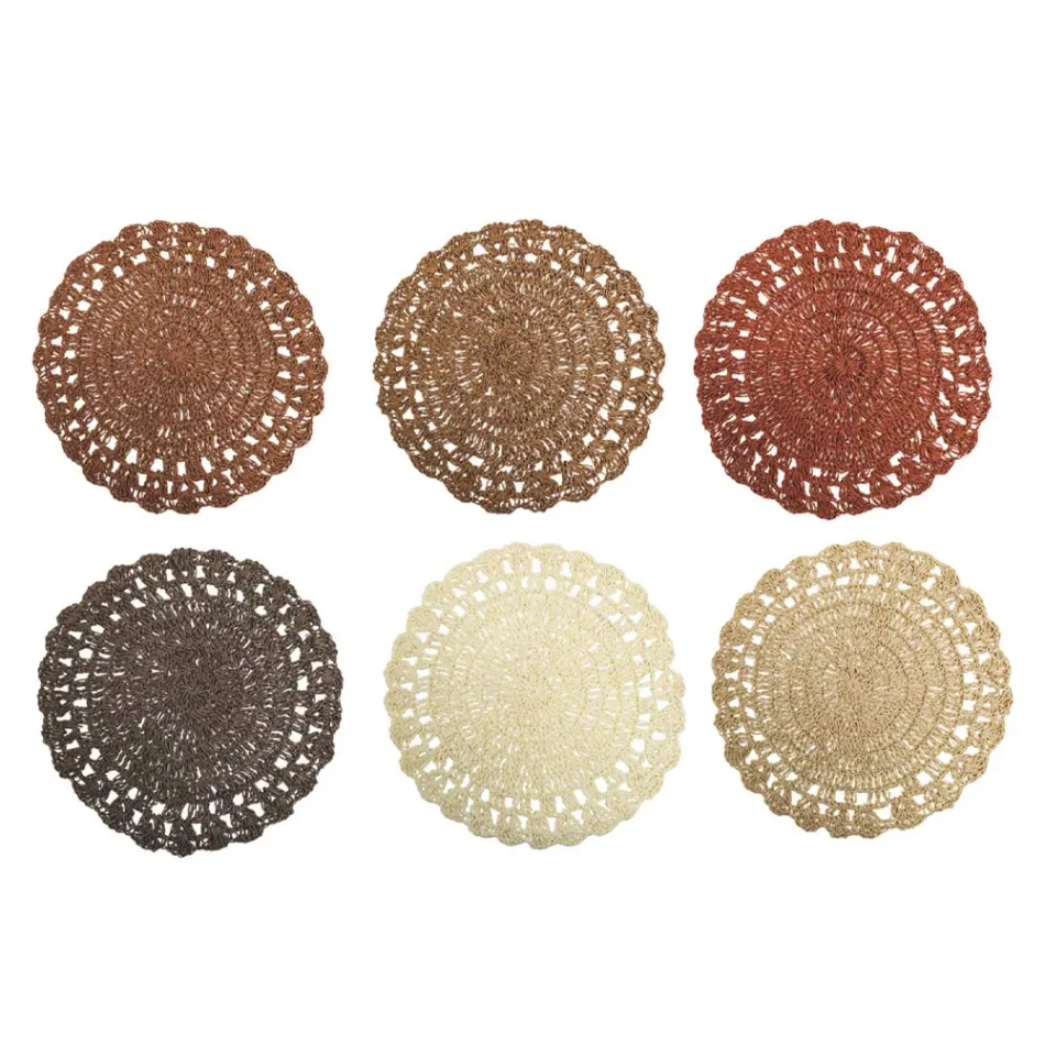 Rotund Placemat Crochet Placemat Diverse Culori 12 Piese - Punzolo Viadurini