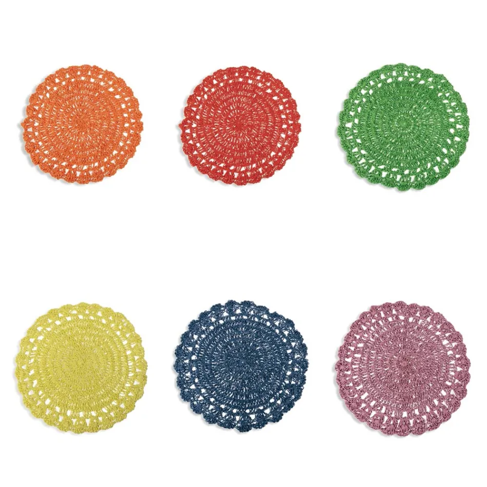 Rotund Placemat Crochet Placemat Diverse Culori 12 Piese - Punzolo Viadurini