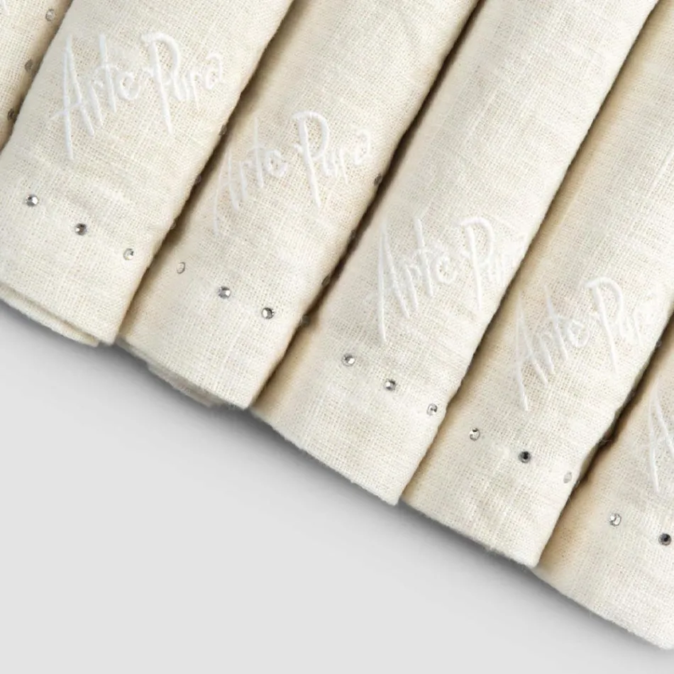 Șervețele de in cu cristale negre sau de unt, 6 bucăți de lux italian - Prezio Viadurini