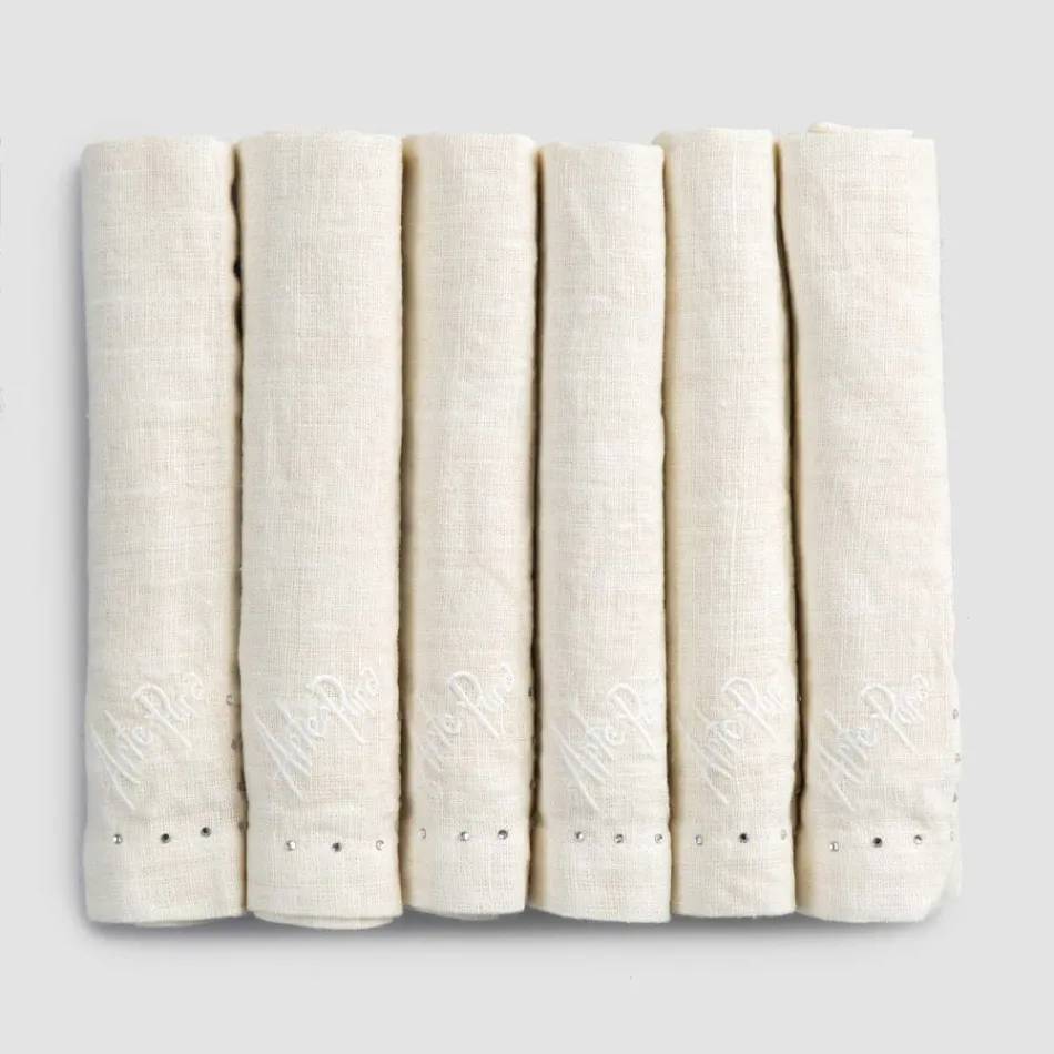 Șervețele de in cu cristale negre sau de unt, 6 bucăți de lux italian - Prezio Viadurini