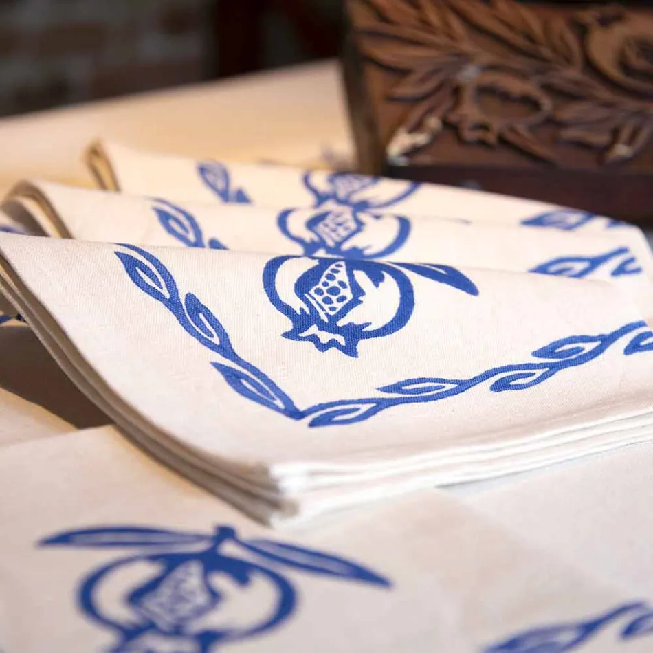 Șervețel în lenjerie mixtă cu imprimeu manual piesă unică fabricată în Italia - mărci Viadurini